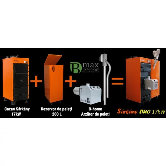 Cazan Sarkany DUO pe combustibil mixt și peleți 17kW