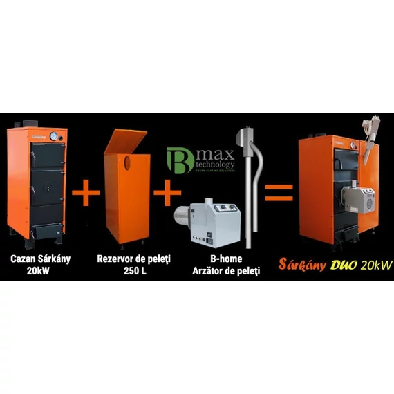 Cazan Sarkany DUO pe combustibil mixt și peleți 20kW