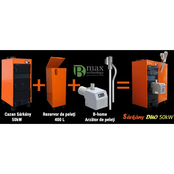 Cazan Sarkany DUO pe combustibil mixt și peleți 50kW