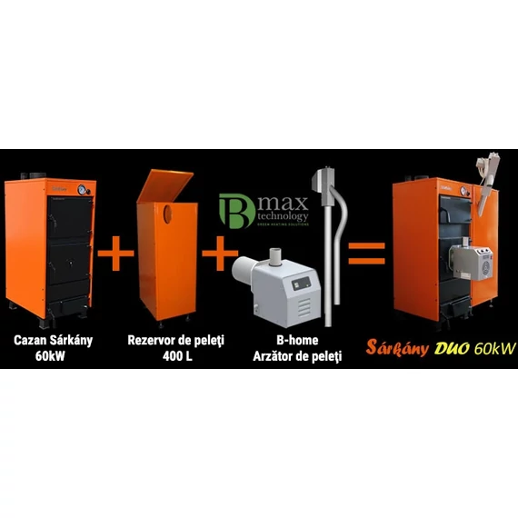 Cazan Sarkany DUO pe combustibil mixt și peleți 60kW