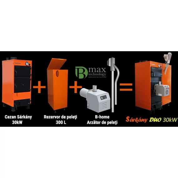 Cazan Sarkany DUO pe combustibil mixt și peleți 30kW