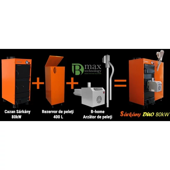 Cazan Sarkany DUO pe combustibil mixt și peleți 80kW